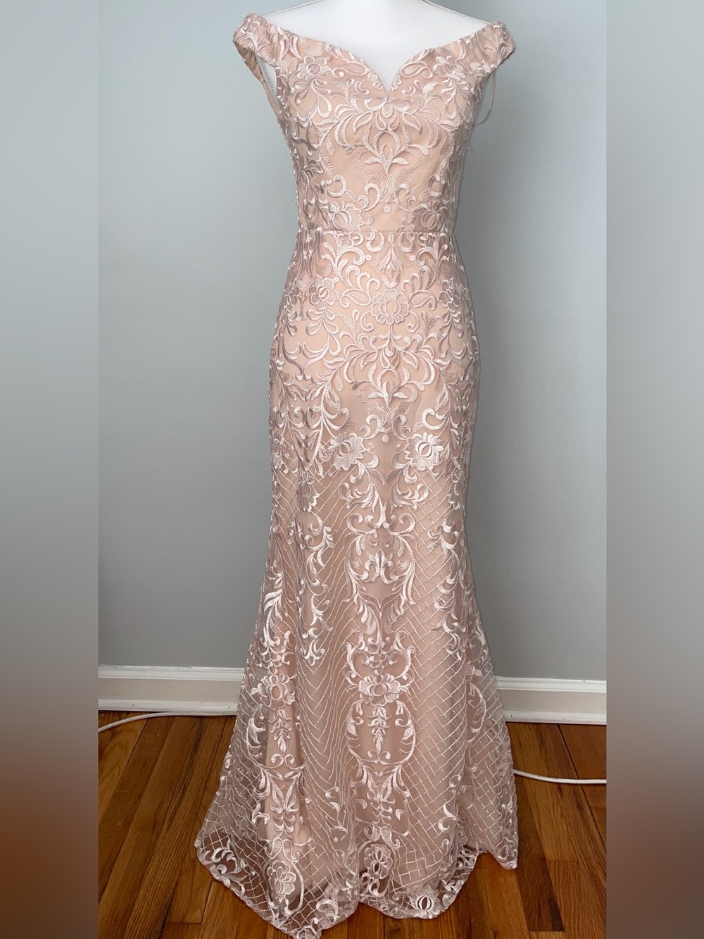 Elegant Lace Evening Gown - Blush Pink